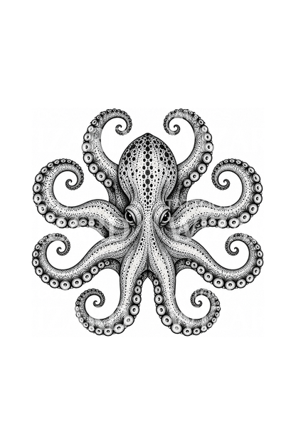 Symetrický chobotnicový dotwork tetovací design