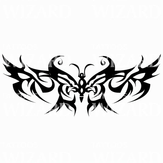 Symmetrical Tribal Design with Butterfly Wings Tattoo Idea