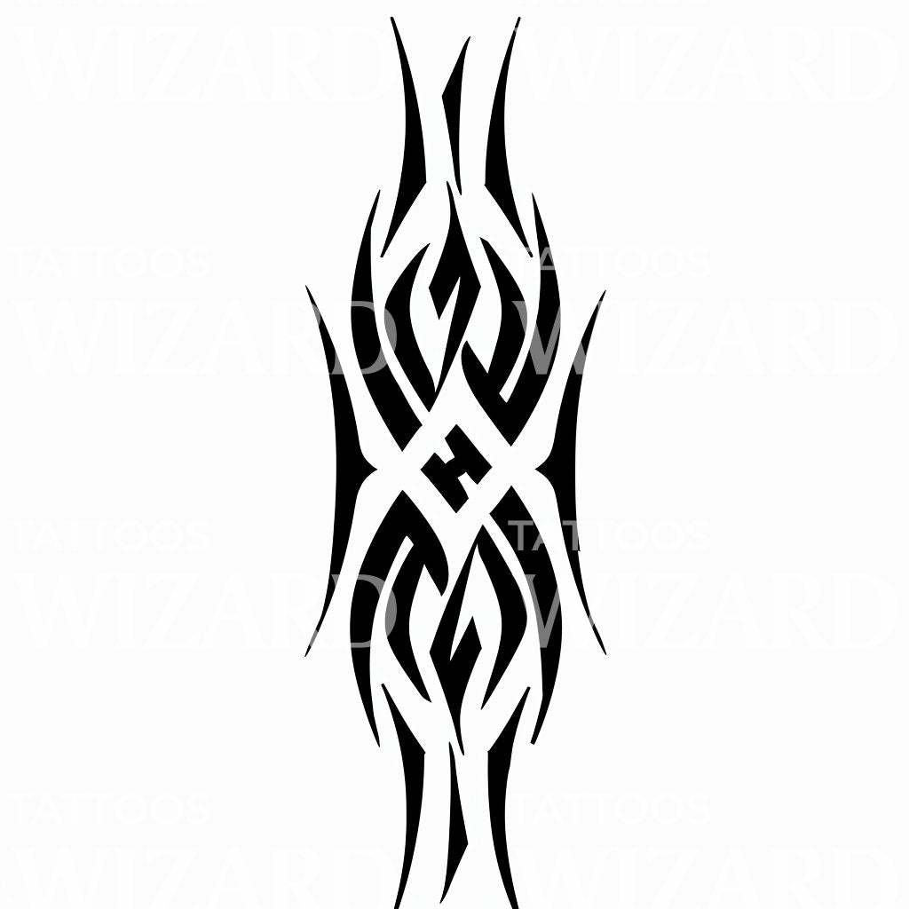 Symmetrical Tribal Flame Pattern with Central Accents Tattoo Idea