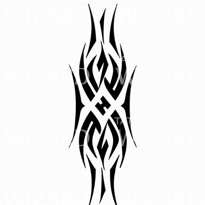 Symmetrical Tribal Flame Pattern with Central Accents Tattoo Idea