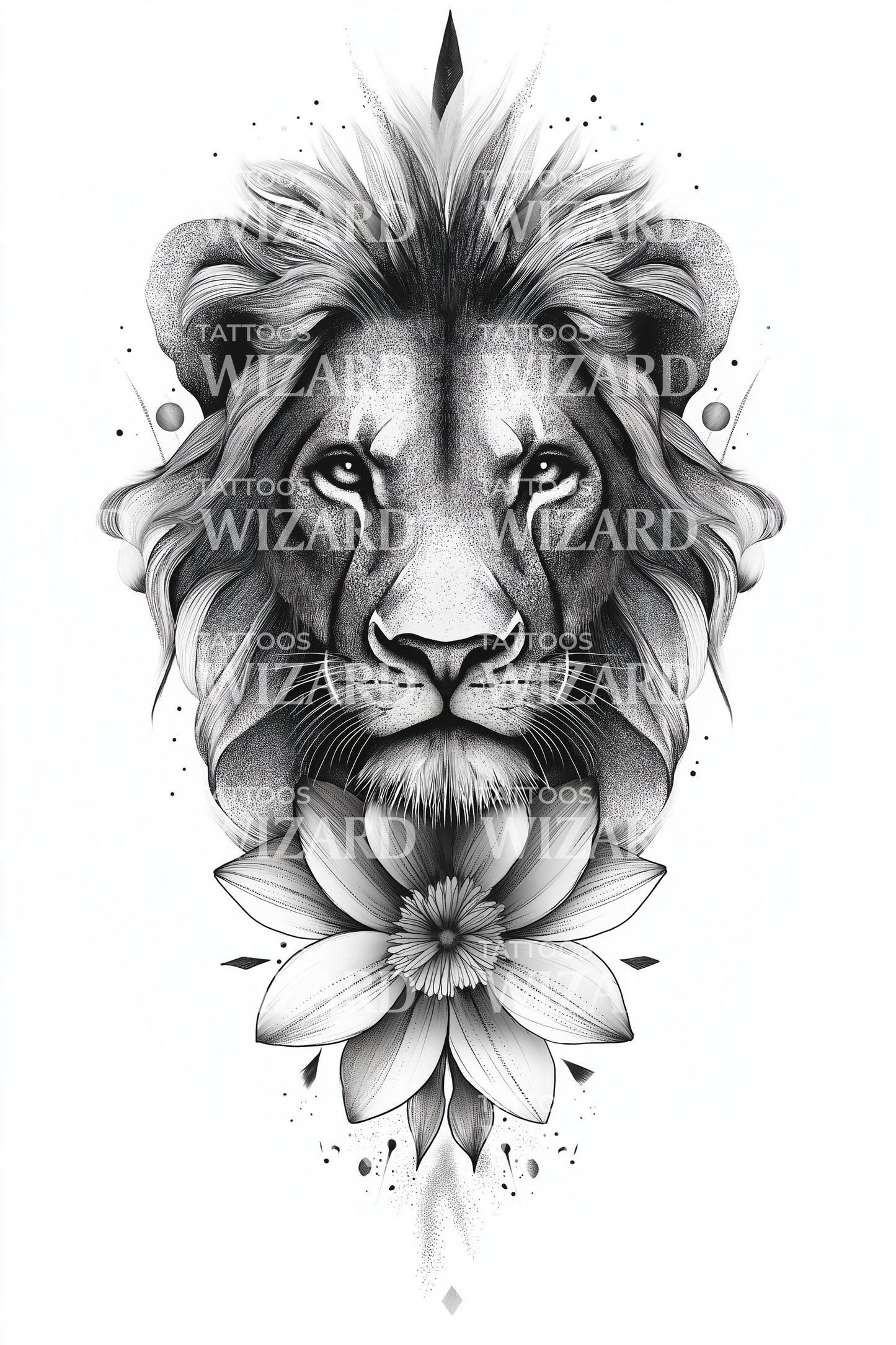 Symmetry Lion Floral Tattoo Design