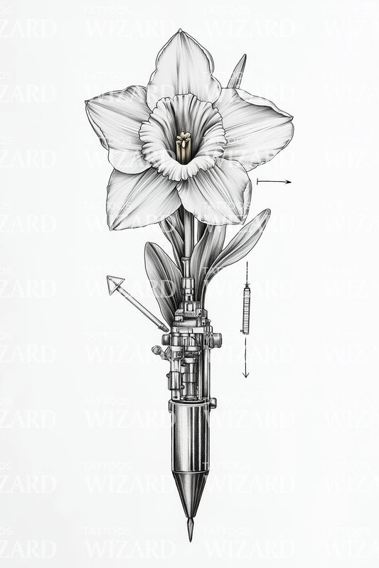 Syringe Lily Mechanism Tattoo Design