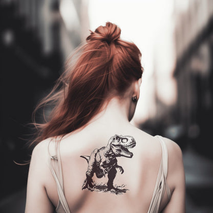 Diseño de tatuaje T-Rex en blackwork