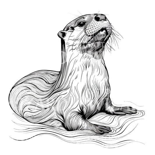 Wellenförmiges Seeotter Tattoo-Design