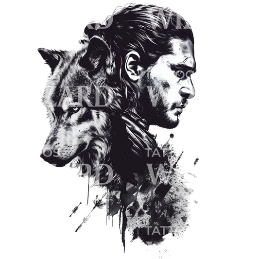 Jon Snow and Ghost Tattoo Design