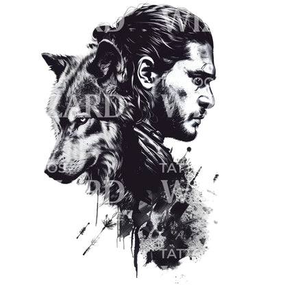Jon Snow and Ghost Tattoo Design