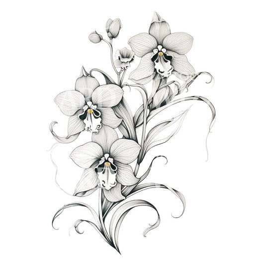 Conception de tatouage de fleur d'orchidée noire et grise