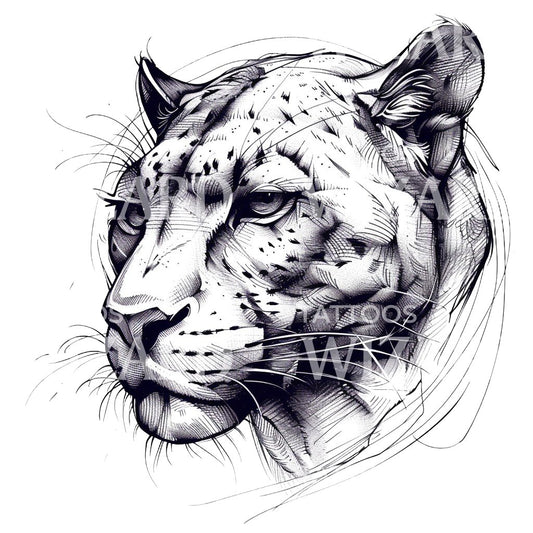 White Panther Sketch Head Tattoo Design