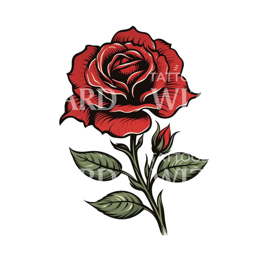 Single Rose Old School Tattoo Design