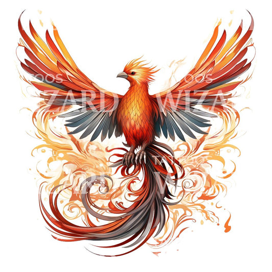 Watercolor Illustrative Phoenix Tattoo Design