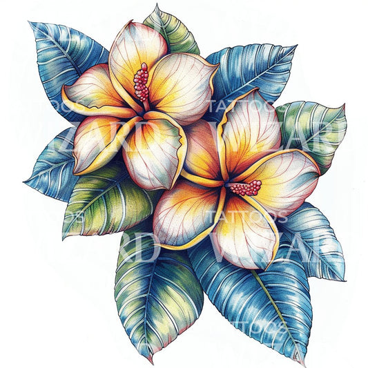 Neotraditional Frangipani Flowers Tattoo Design