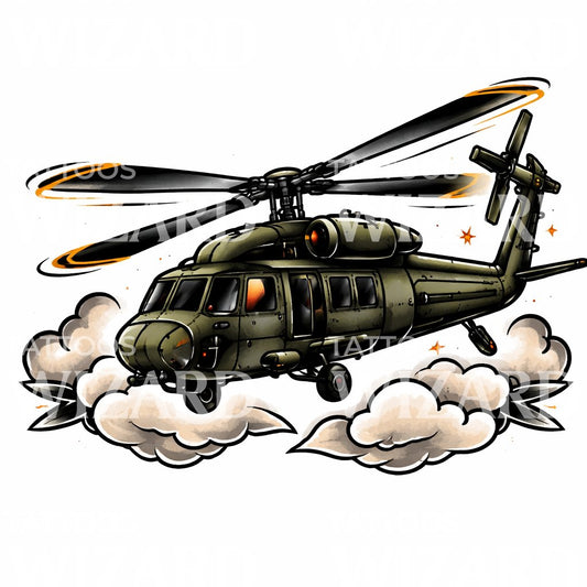 Tactical Helicopter Tattoo Illustration