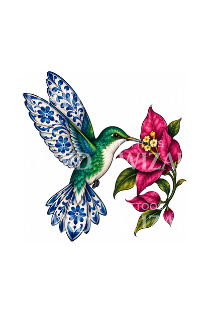 Talavera Pattern Hummingbird Tattoo Design