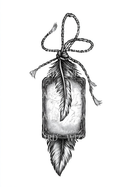 Talisman Tag and Feather Tattoo Design