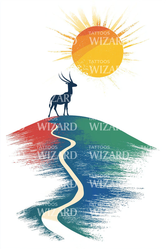 Tanzania Sunrise Landscape Tattoo Design