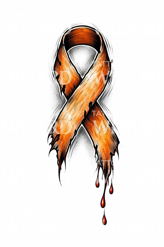 Tattered Orange Ribbon Tattoo Design