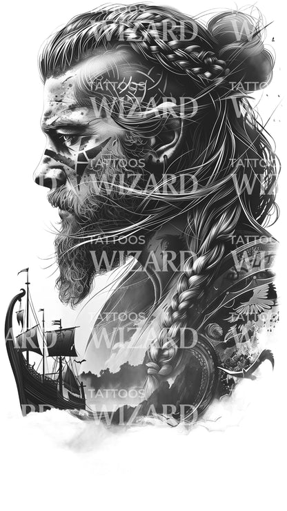 Tattooed Viking Ready to Fight Tattoo Design