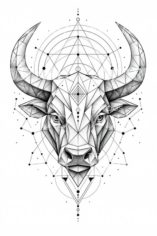Design tatuaggio zodiacale Toro con toro