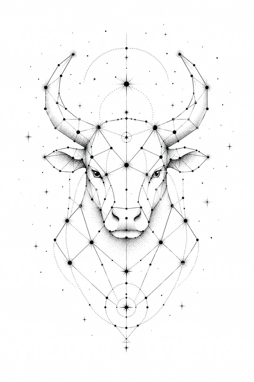 Design tattoo dotwork costellazione del Toro