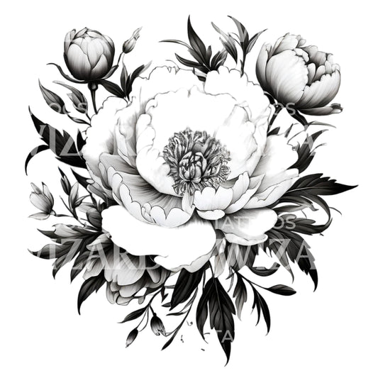 Conception de tatouage de pivoine florale