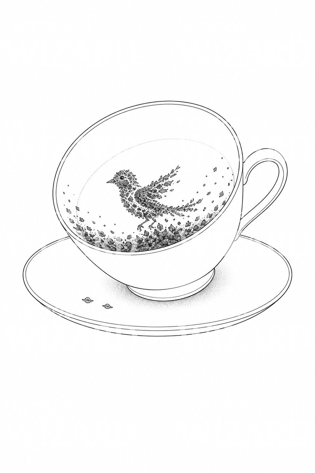 Tea Leaf Reading Bird Tattoo Illustration