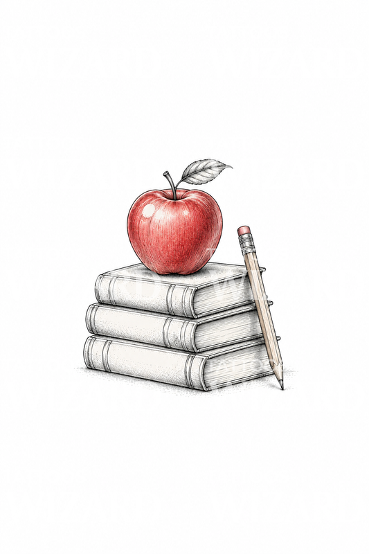 Teacher Apple on Books with Pencil Tattoo Idea