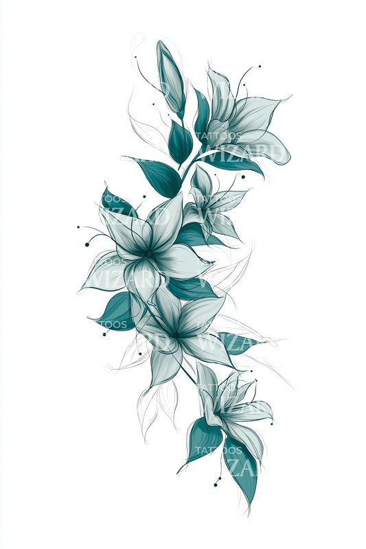 Teal Leaf Cascade Tattoo Design
