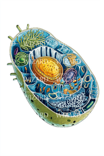 Teal Organelle Cell Tattoo Illustration