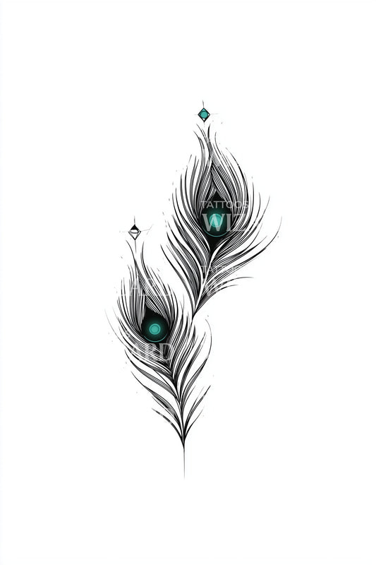 Teal Peacock Feather Tattoo Design