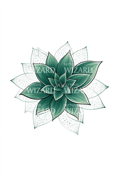 Teal Succulent Rosette Tattoo Design