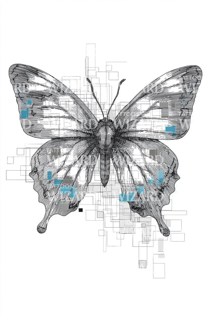 Tech Blueprint Butterfly Tattoo Design