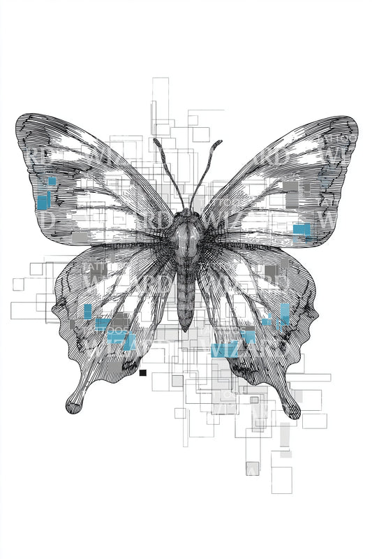 Tech Blueprint Butterfly Tattoo Design