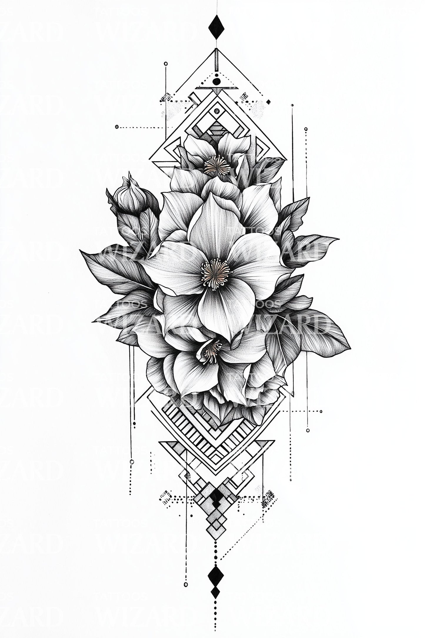Technical Plumeria Prism Tattoo Design
