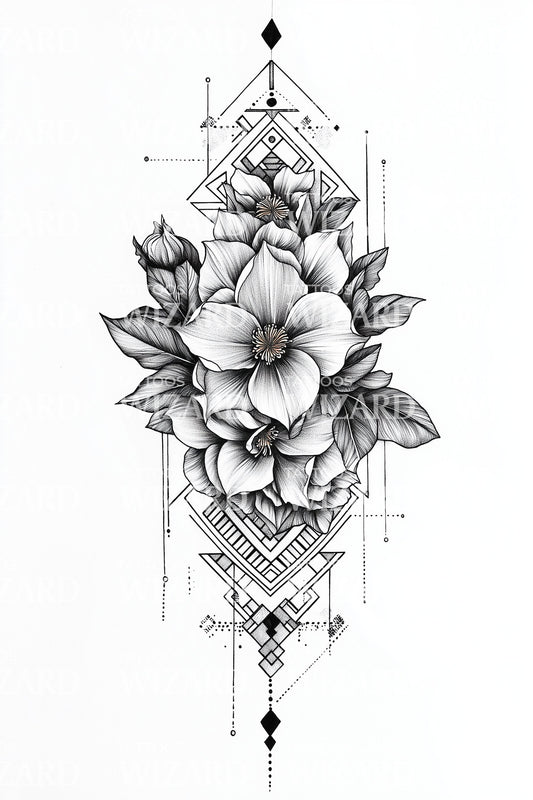 Technical Plumeria Prism Tattoo Design