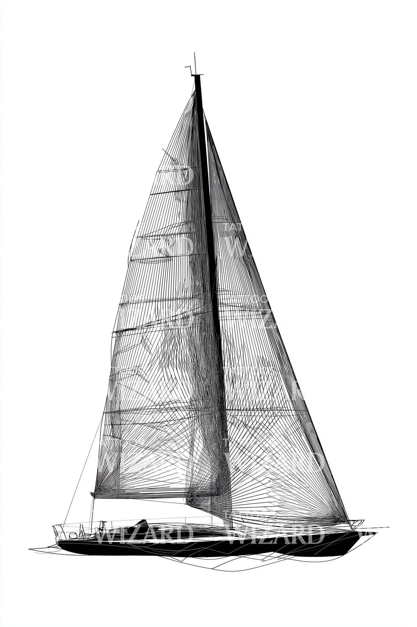 Illustration de tatouage croquis technique de yacht