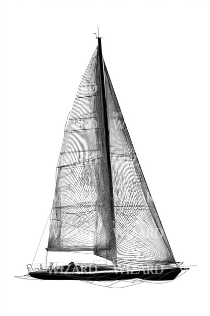 Ilustración técnica de tatuaje de boceto de yate