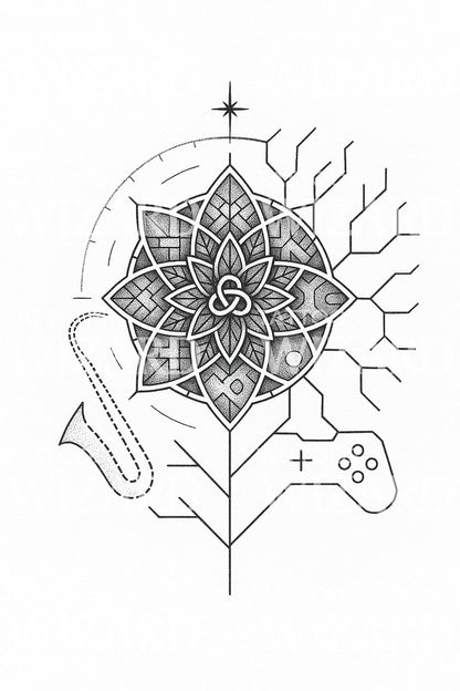 Techno Mandala Tree Tattoo Design