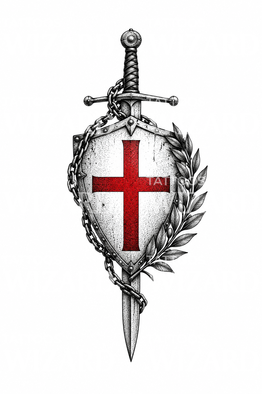 Templar Shield with Red Cross Tattoo Design
