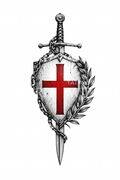 Templar Shield with Red Cross Tattoo Design