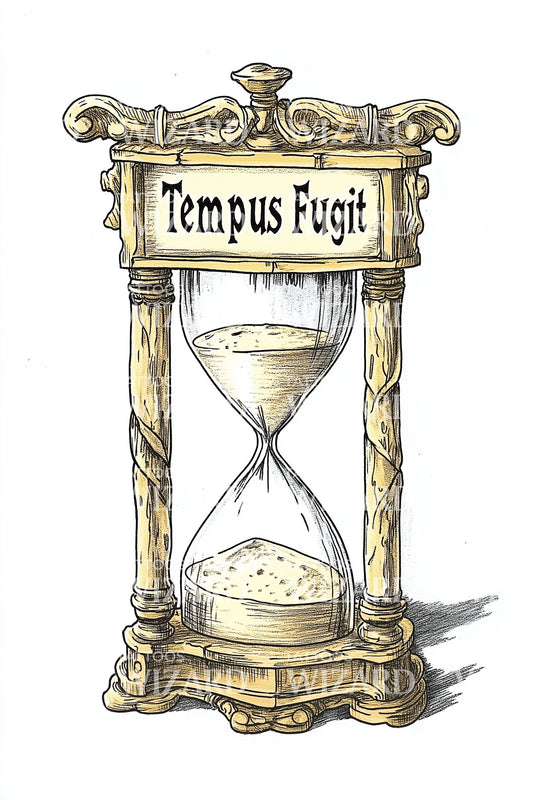 Tempus Fugit Hourglass Tattoo Illustration