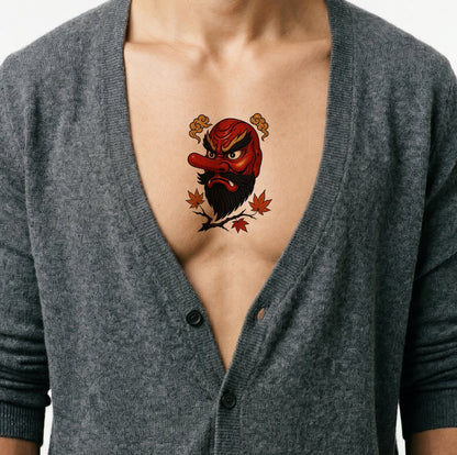 Tengu Mask with Maple Tattoo Illustration