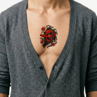 Japanese Tengu Mask Tattoo Design