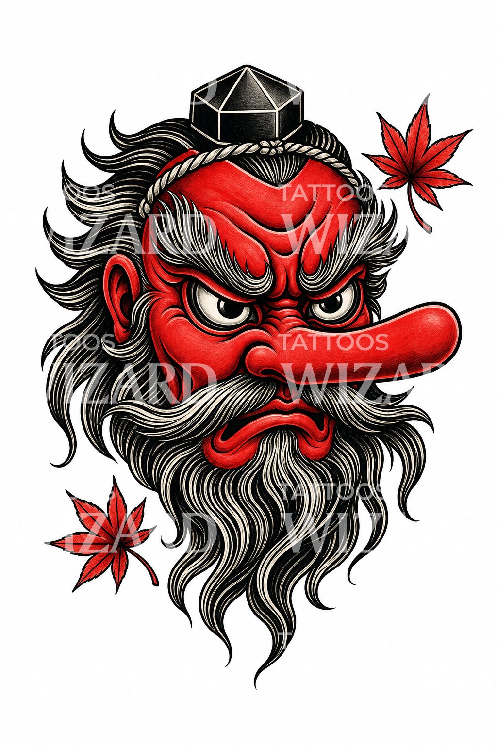 Tengu Mask Tattoo Design