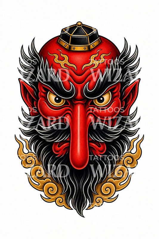 Tengu Mask Tattoo Design