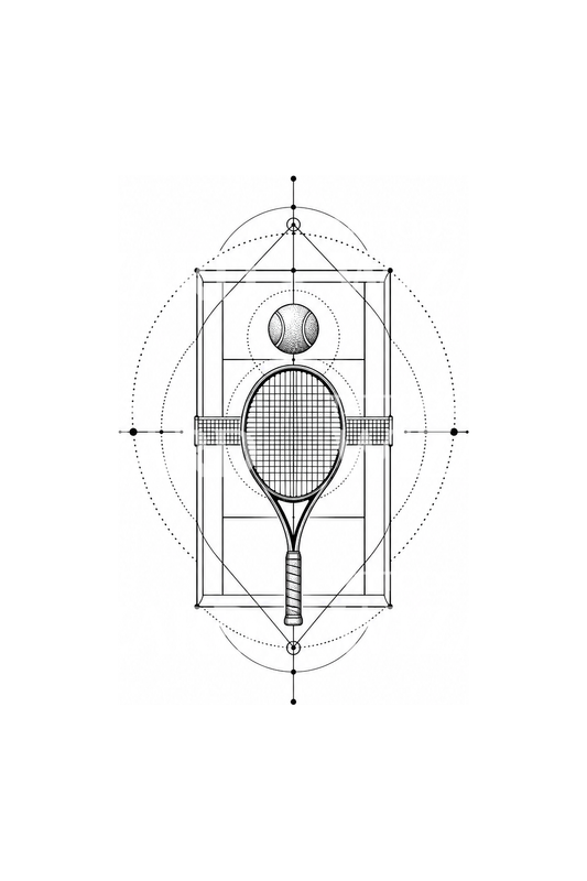 Tenis raketi ve kort diyagramı geometrik dövmesi