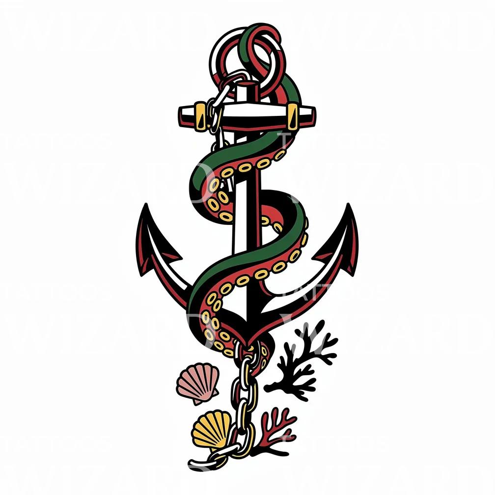 Tentacled Anchor Nautical Tattoo Design