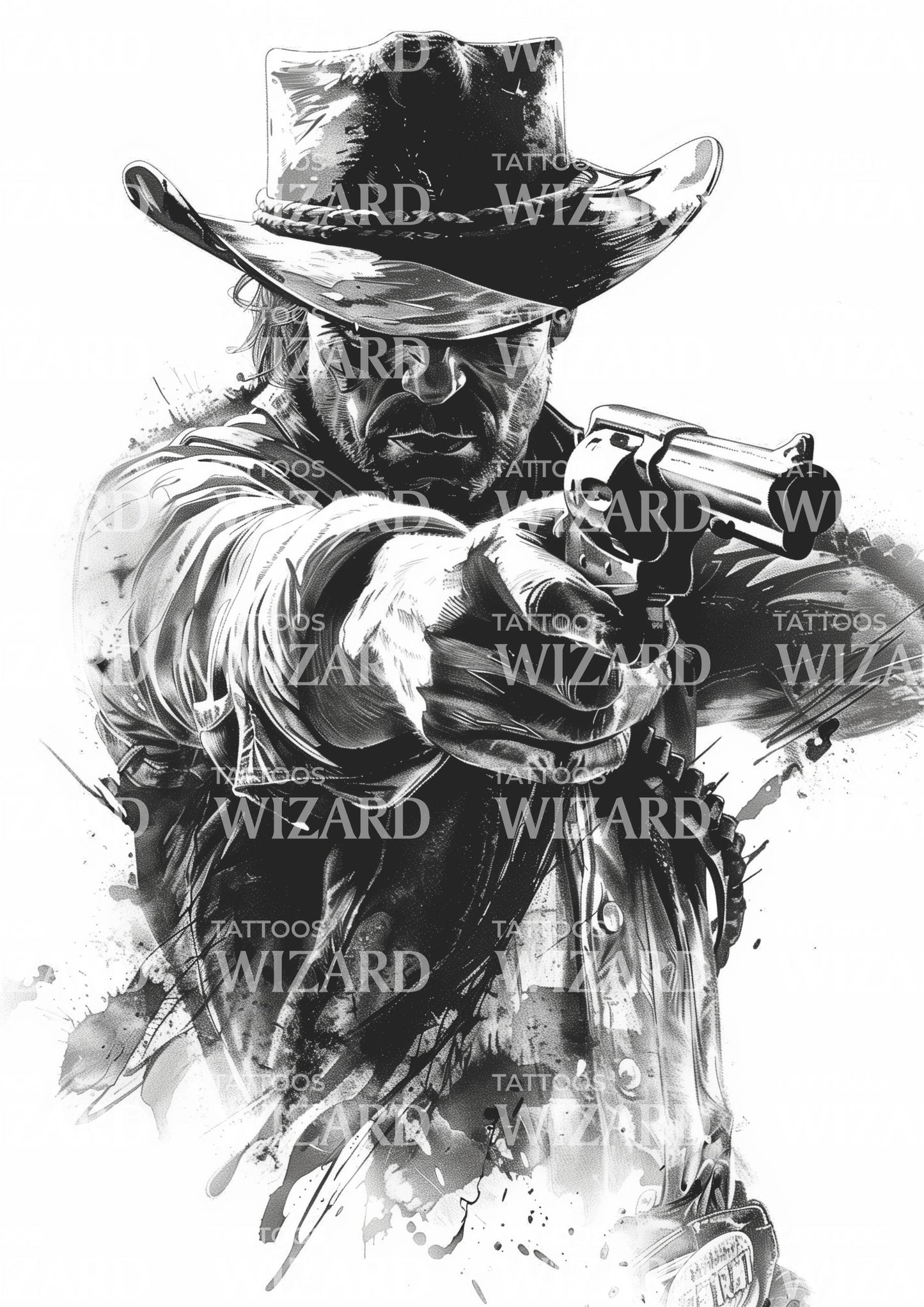 Texas Cowboy Pulling the Trigger Tattoo Design