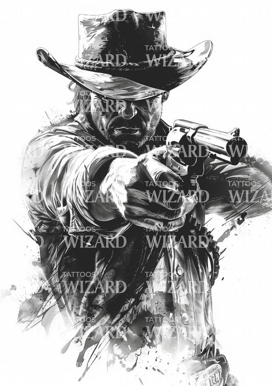 Texas Cowboy Pulling the Trigger Tattoo Design