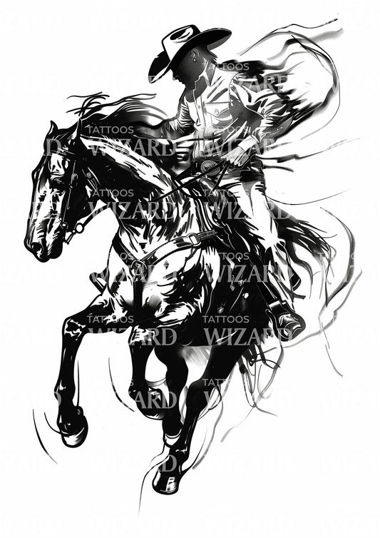 Texas Cowboy Riding Like Lightning Tattoo Design