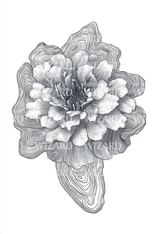 Estudo de Tatuagem de Flor Texturizada